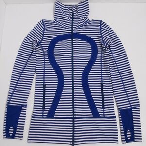 Lululemon Women's In Stride Jacket Pigment Blue White Narrow Bold Stripe Size 4